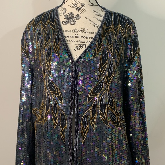 Vintage Creative Creations by Jewell Queen Beaded Silk Jacket Size: L - Picture 2 of 16